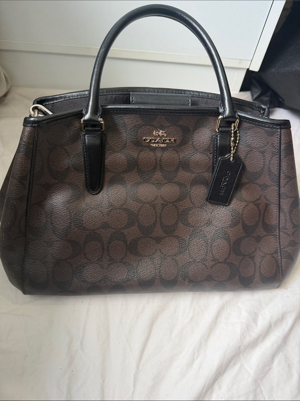 Coach Brown Signature Satchel with Black Trim